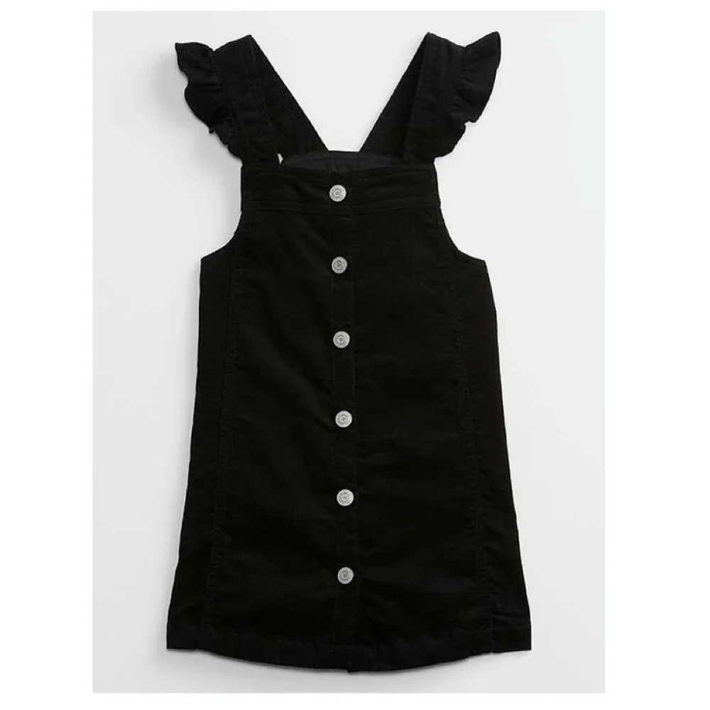 Gap Kids Girls Corduroy Skirtall Mini Cord Black Rufle Coverall Pullover Dress